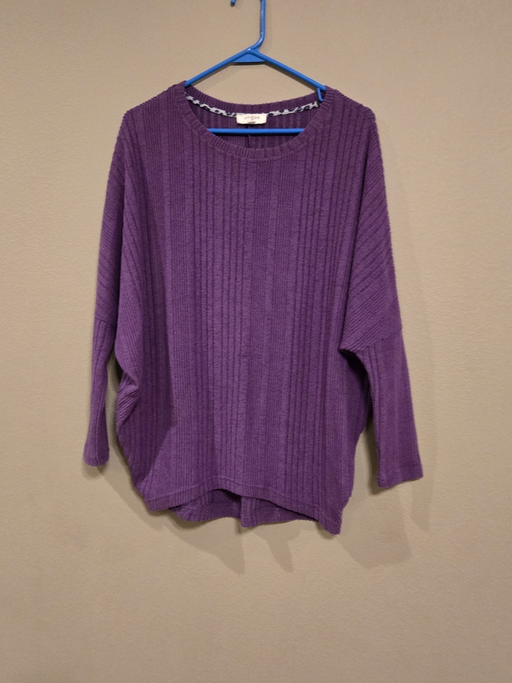 Umgee Purple Ribbed Crewneck Sweater Dolman Sleeve Size Small, NWOT